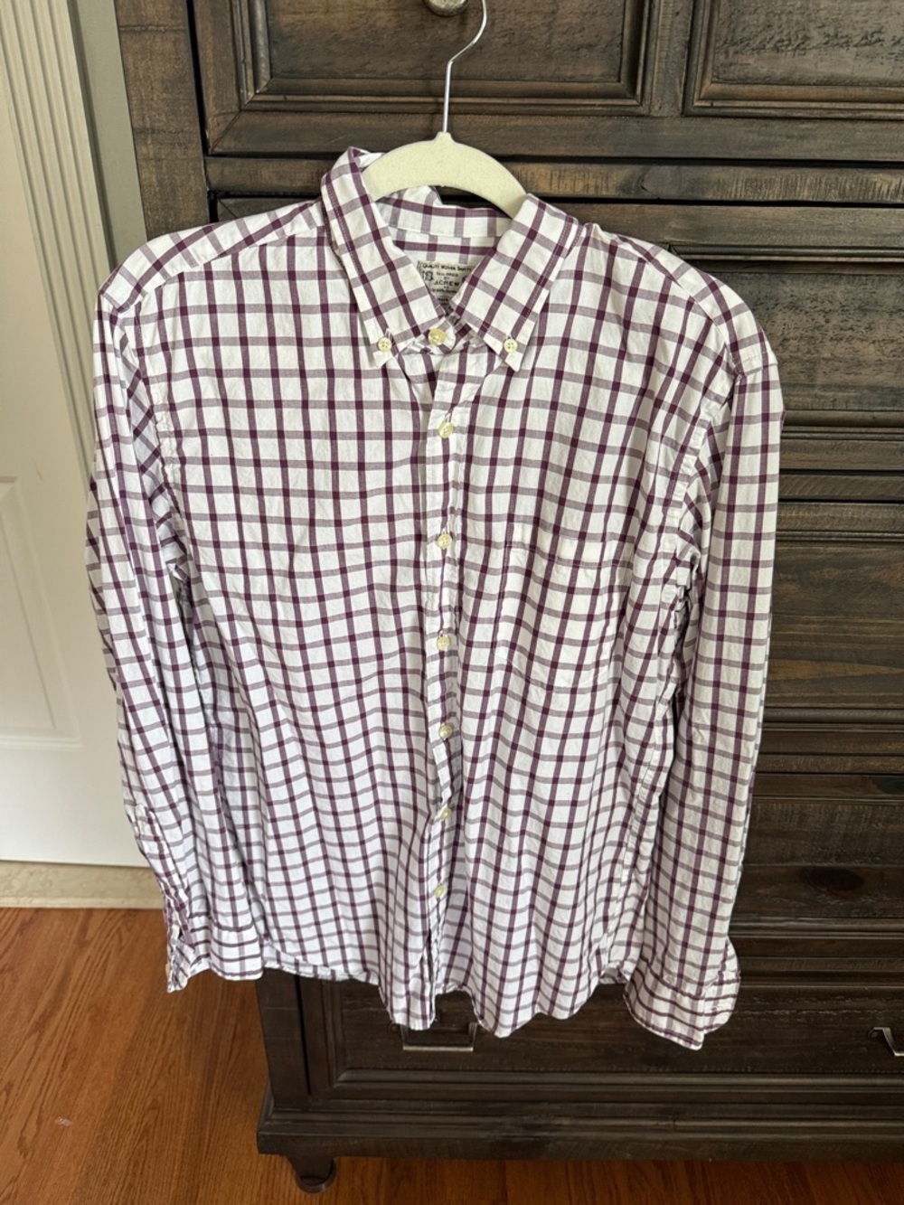 J. Crew White and Purple Checked Button-Down Shirt
